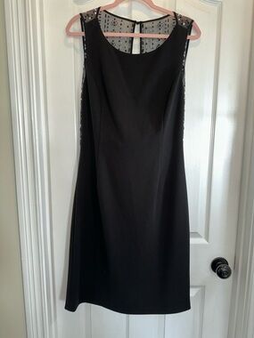 Vince Camuto Black Sleeveless Midi Dress with Sheer Polka Dot Yoke- Never worn!